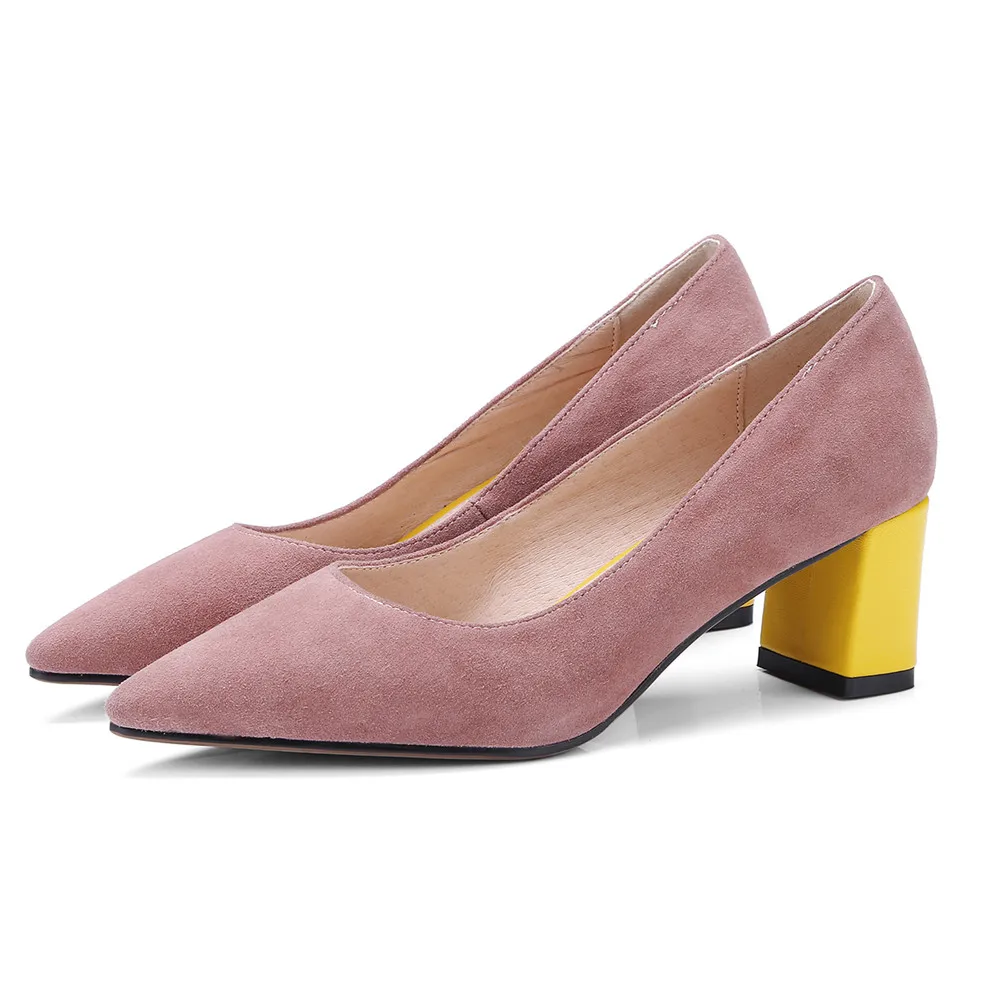 Talons 40 Automne Femmes Suédé noir Pompes Élégant Carré Talon Asumer Taille Peu Profonde En Rose Printemps Chaussures Cuir Noir 2018 Pink Nouveau Hauts FcqCw6Hq