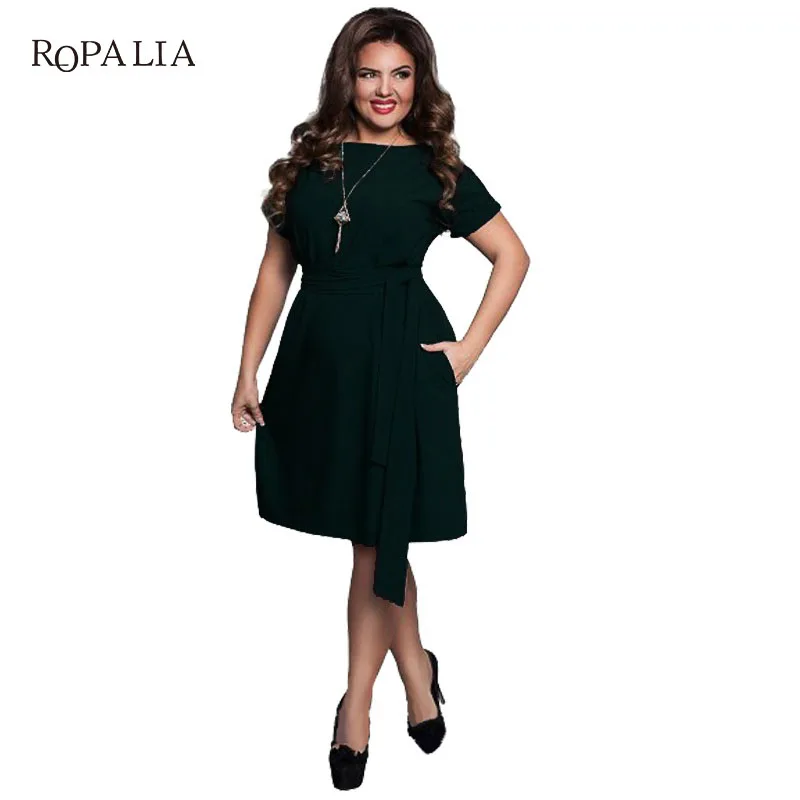 6XL Large Size 2017 Summer Dress Big Size Casual Office Dress Blue Red Green Straight Dresses Plus Size Women Clothing Vestidos Dresses