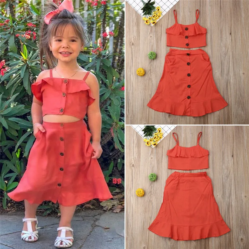 

PUDCOCO Newest 2020 Toddler Baby Set Clothes Sling Vest Crop Tops Long Skirt 2PCS Outfits Summer Beach Child Girls Sets 1-6T