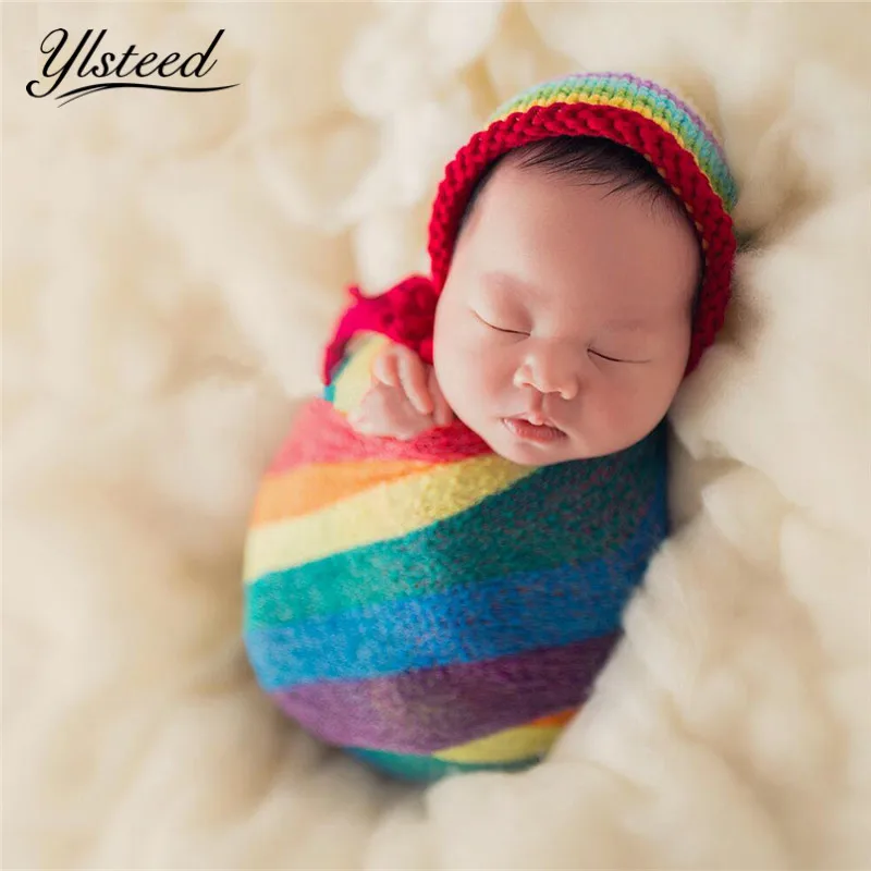 

Newborn Photography Props Colorful Stripe Rayon Wraps Stretch Knit Photo Wraps Hammock Swaddling Soft Cotton Nubble Wraps