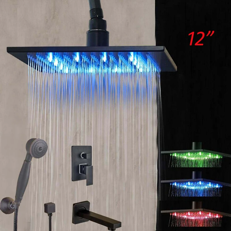 

Contemporary Ceilling Mounted 12" LED Color Changing Luxury Oil Rubbed Bronze Shower Mixer Faucet