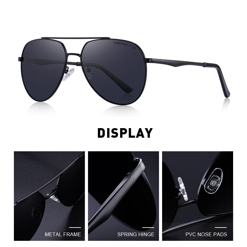 Beste MERRYS ONTWERP Mannen Classic Pilot Zonnebril Luchtvaart Frame HD Gepolariseerde Fashion Zonnebril Voor Driving UV400 Bescherming S8316N