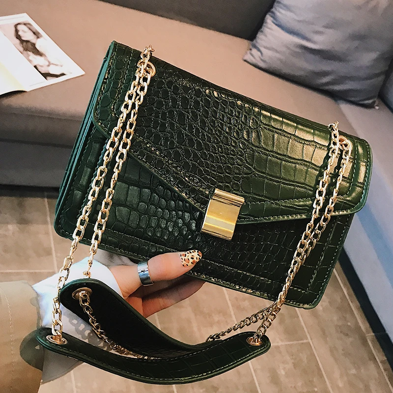 

European Fashion Female Square Bag 2018 New Quality PU Leather Women's Designer Handbag Alligator Chain Shoulder Messenger Bags