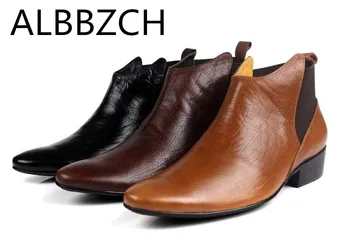 

Fashion pointed toe real cow leather western cowboy boots men shoes casual business ankle boots chelsea slip on work boots botas