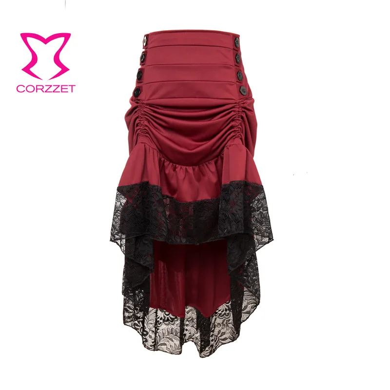 Винно-красные и черные цветочные кружевные Асимметричные оборки викторианские псевдостаринные юбки плюс размер готические сексуальные женские юбки винтажная одежда