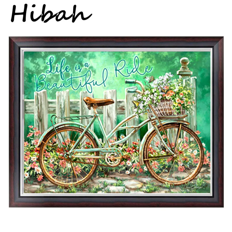 

5D DIY Diamonds Drawing Flowers Water Diamonds Cross-stitch Flowers and Bicycle Sewing Home Decor