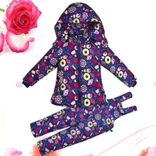 Новые зимние детские snowsuit 2 шт. утка пуховик цветочный отпечатано с капюшоном младенческой ребенка мальчики девочки комбинезоны сгустите теплый снег носить