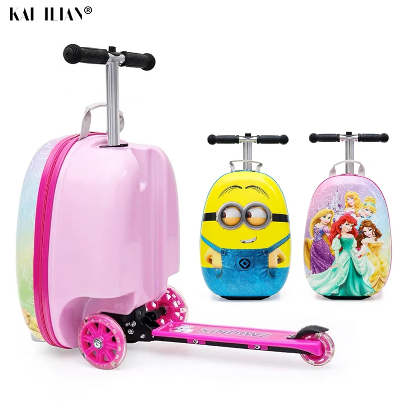 NEW Cute kids small scooter suitcase Lazy trolley bag children carry on cabin travel rolling luggage on wheels children gift box