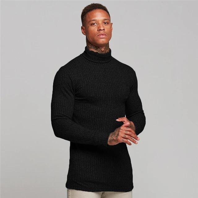 Muscleguys-suéter cálido de cuello alto para hombre, suéteres de cuello alto de marca a la moda para hombre, Jersey de punto entallado para hombre Muscleguys-suéter cálido de cuello alto para hombre, suéteres de cuello alto de marca a la moda para hombre, Jersey de punto entallado para hombre