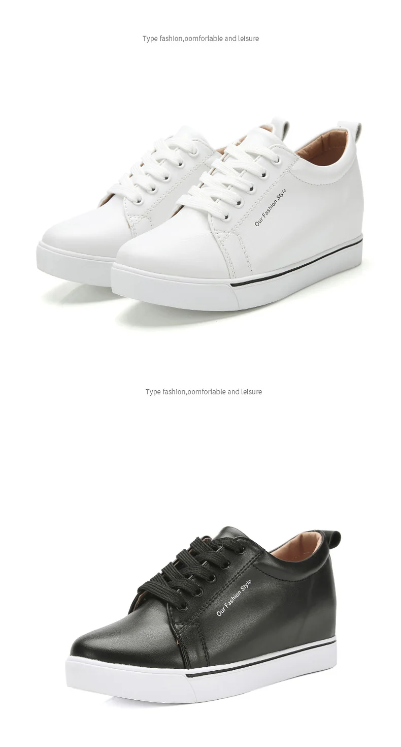OUKAHUI/Демисезонная женская обувь из натуральной кожи, увеличивающая рост, на шнуровке 6 см, модная повседневная обувь белого цвета на плоской подошве 40