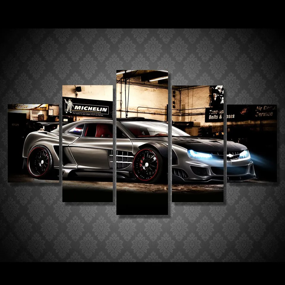 5 Pieces Home Decor HD Printed Modular Pictures Posters Gray Luxury