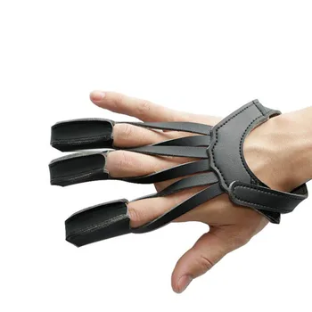 

GUGULUZA Black Cow Leather 3 Finger Guard Hunting Arrow Archery Shooting Guard Sports Supplies Armor Finger Protector