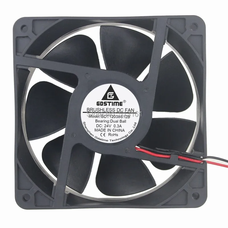 

Gdstime DC 24V 2 Pin 120mm 120x120x38mm 12cm Double Ball Bearing Industrial Exhaust Cooling Fan