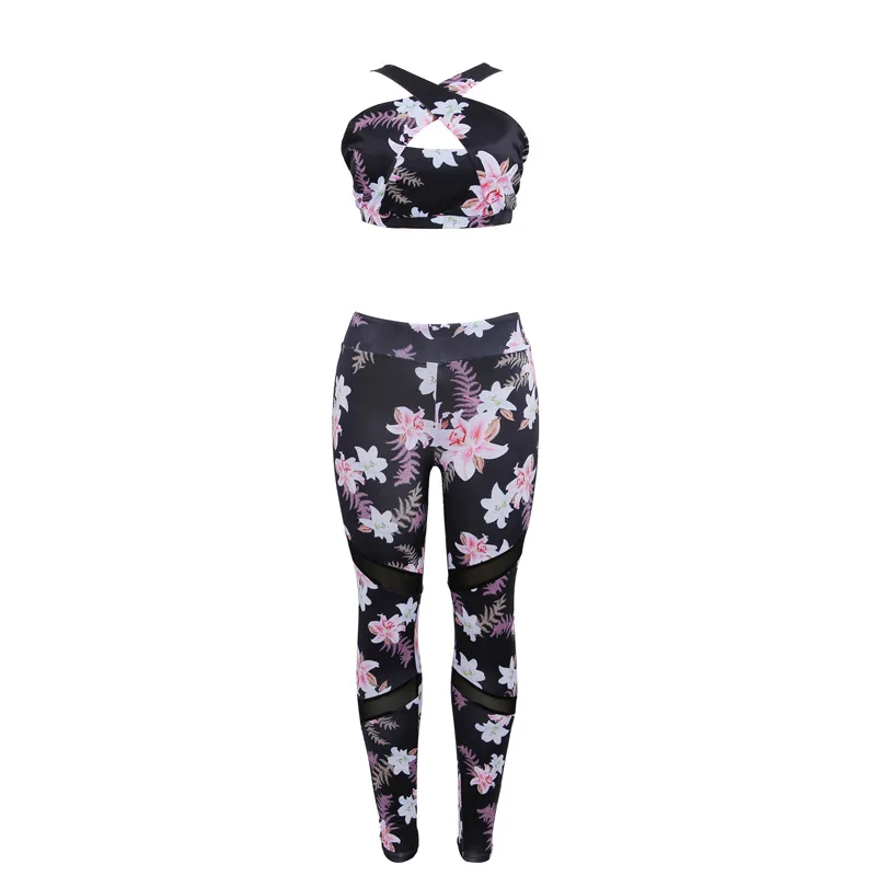 Floral Printed Sports Suit Women Sexy Running Yoga Set Padded Sports Bra Leggings Gym Tracksuit Fitness Clothing Sports Wear