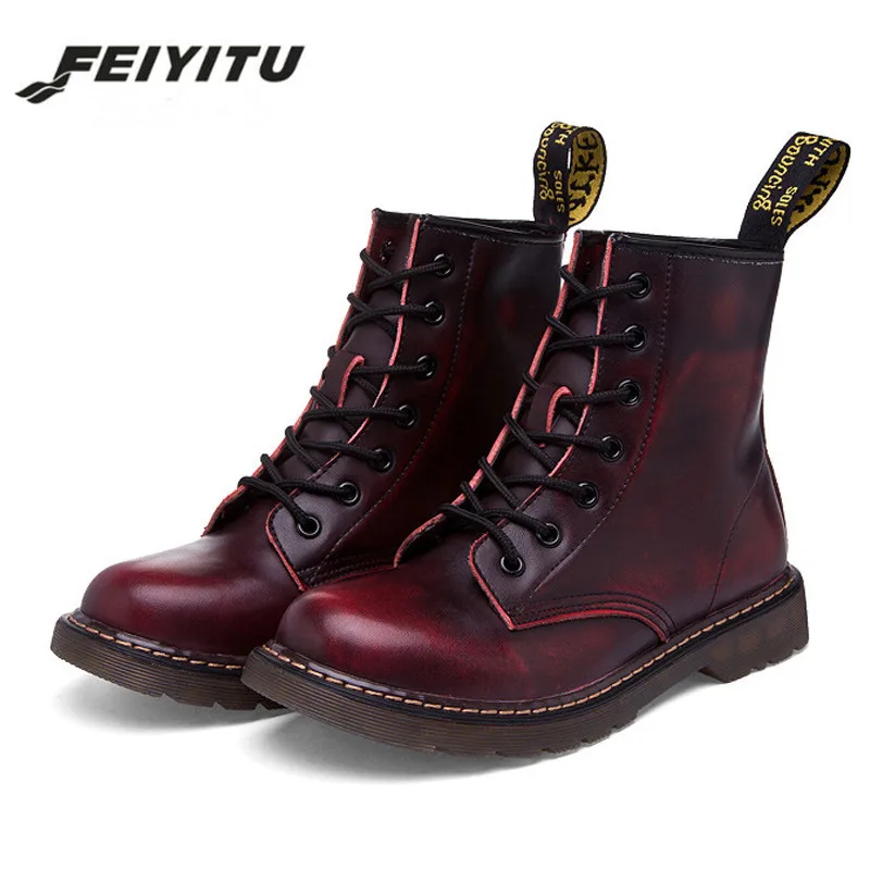 Online Feiyitu botas de mujer Doc Martins 2018 británico Dr Martin Vintage clásico genuino Martin botas mujer tacón grueso motocicleta mujeres