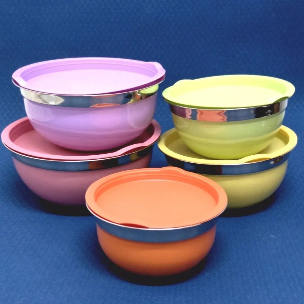 Set Of 5 Colorful Coating Stainless Steel Mixing Bowls With Lids - Bowls -  AliExpress