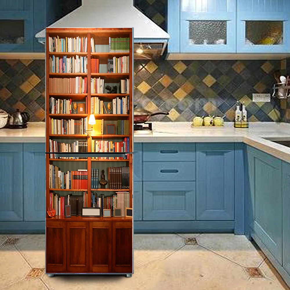 

HD Print 3D Bookshelf Poster PVC Waterproof Entire Fridge Sticker Creative Stickers DIY Home Decor Fridge Wall Sticker