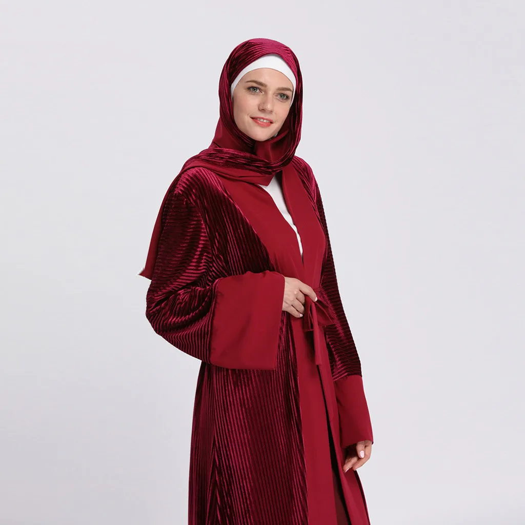 Модное женское мусульманское Длинное Платье женское 2019 бархатное открытое Абая, для мусульман дамское длинное платье макси с длинными