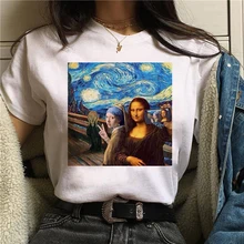 Mona Lisa Эстетическая Harajuku футболка женская Ullzang винтажная графическая футболка Забавный мультфильм 90s футболка корейский стиль Топ Тройники женские