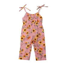 Одежда для малышей для девочек Подсолнечник ремень полосатая повязка комбинезоны одежда лето Sleevelss Повседневное модные мягкие От 1 до 6 лет