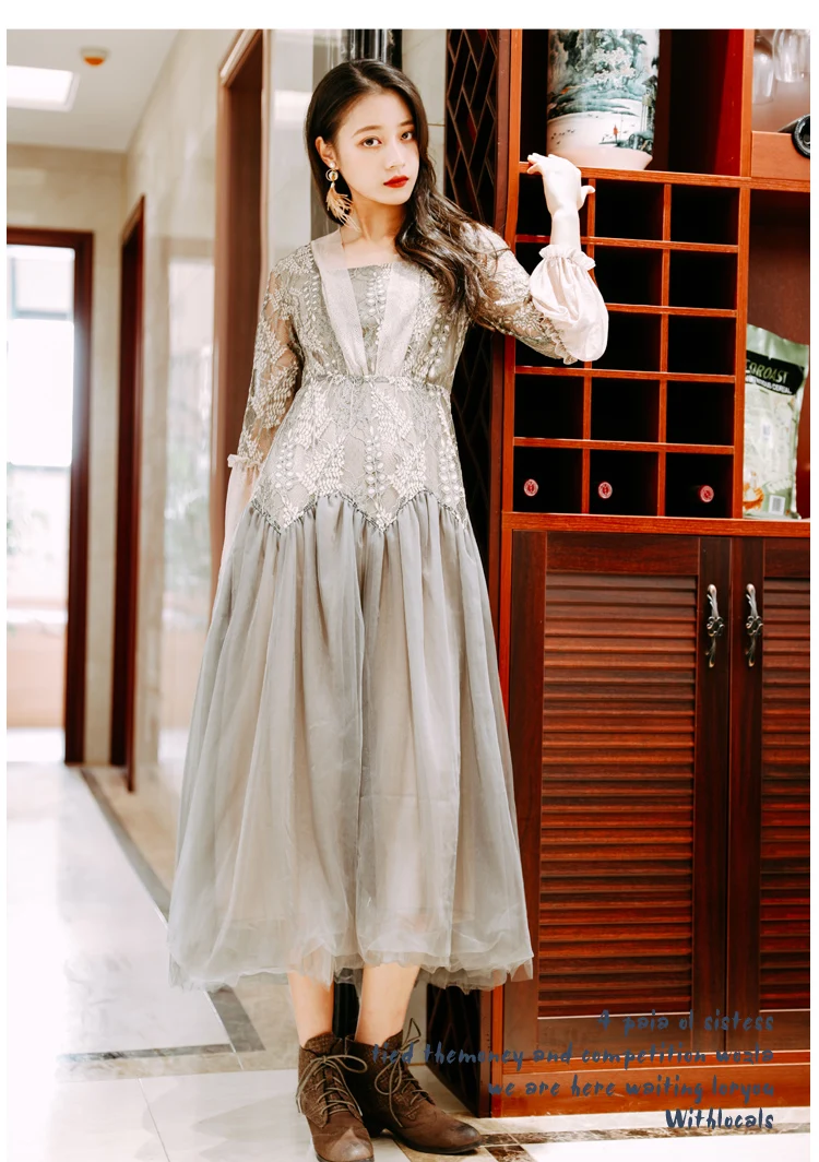 Новое модное женское кружевное платье ретро Длинные платья-качели