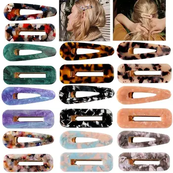 

2Pcs/Pair Women Acetic Acid Hollow Geometric Hair Clips Colored Marble Textured Duckbill Hairpins Water Drop Rectangle Barrettes