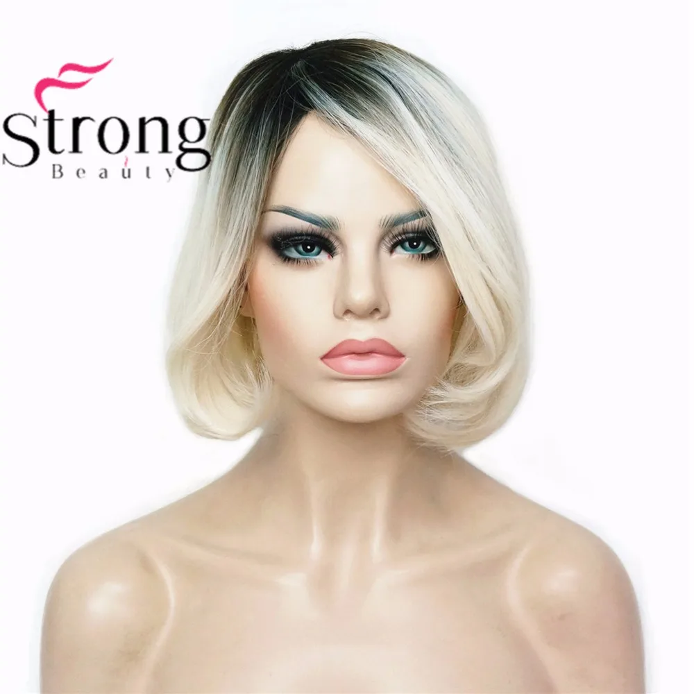 StrongBeauty женский Омбре Боб стиль короткий прямой волос парик Платиновые