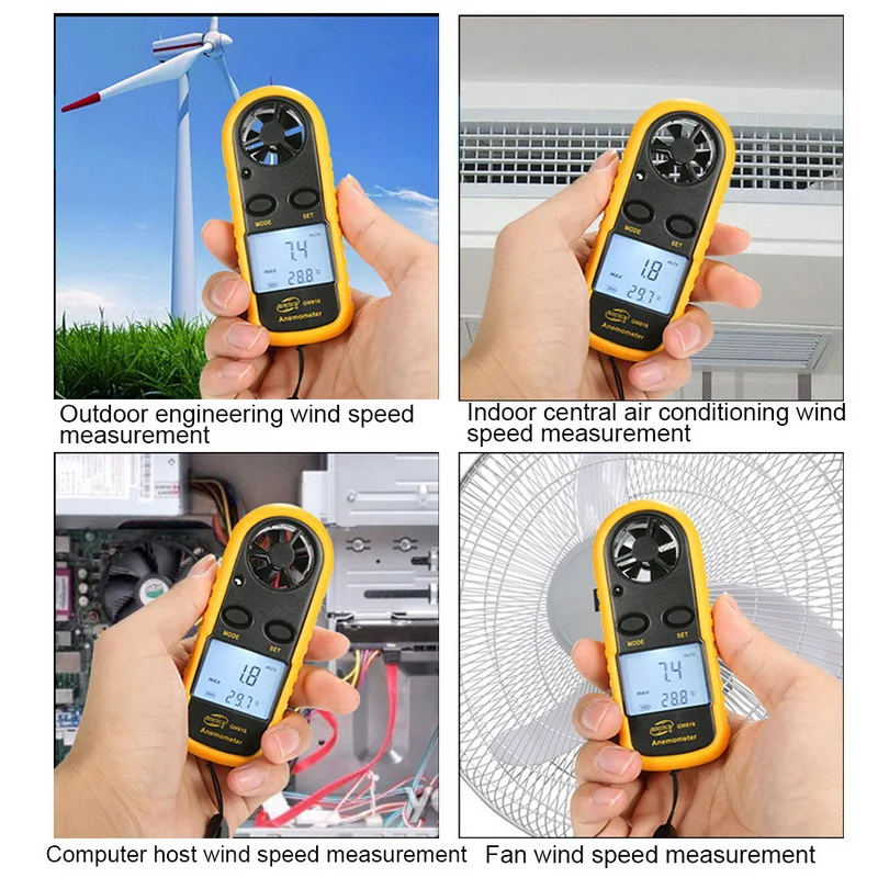 Digital Anemometer Wind Speed Meter GM816 Wind Speed Gauge Meter-10~ 45C Temperature Tester Anemometro with Backlight Display