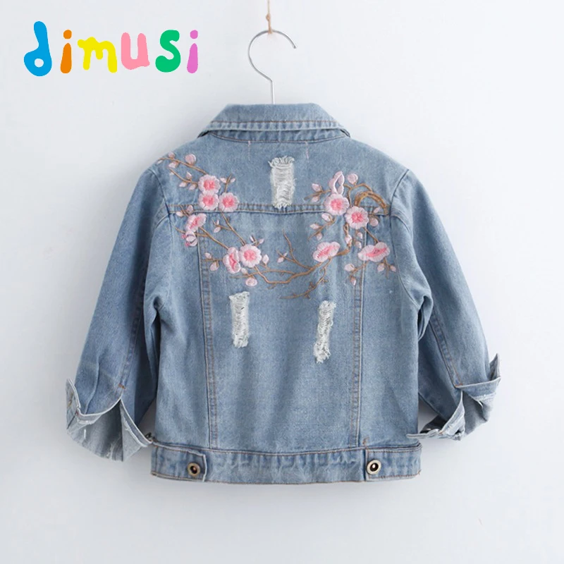  DIMUSI Kids Denim Jackets for Girls Baby Flower Embroidered Coats Spring Autumn Fashion Child Kids 