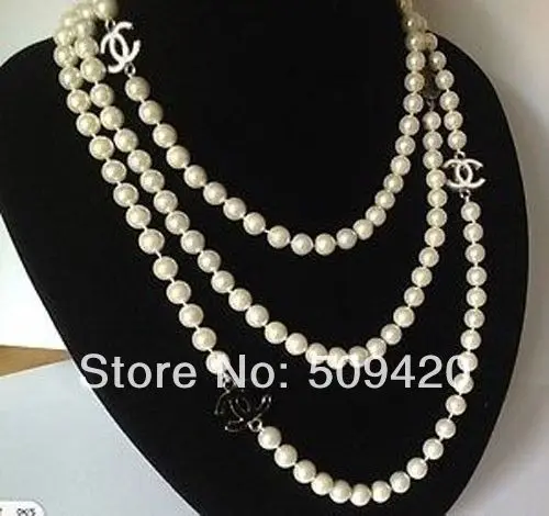 

Free Shipping>>>NEW Top Long beautiful 8mm white pearl necklace 68
