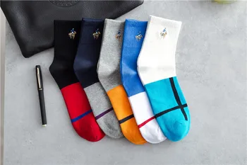 

Men stripe Pure Cotton Tube Socken SCOKS Embroidered Men's stripes Pier male POLO Casual Business Socks Medias de los5pairs/lot