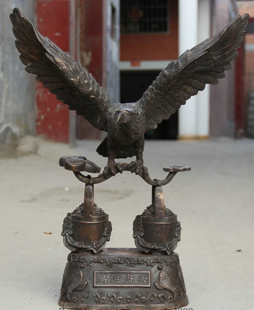 

JP S0524 25" Big Chinese Bronze Wealth barrel Ru Yi eagle king of birds sculpture Statue B0403