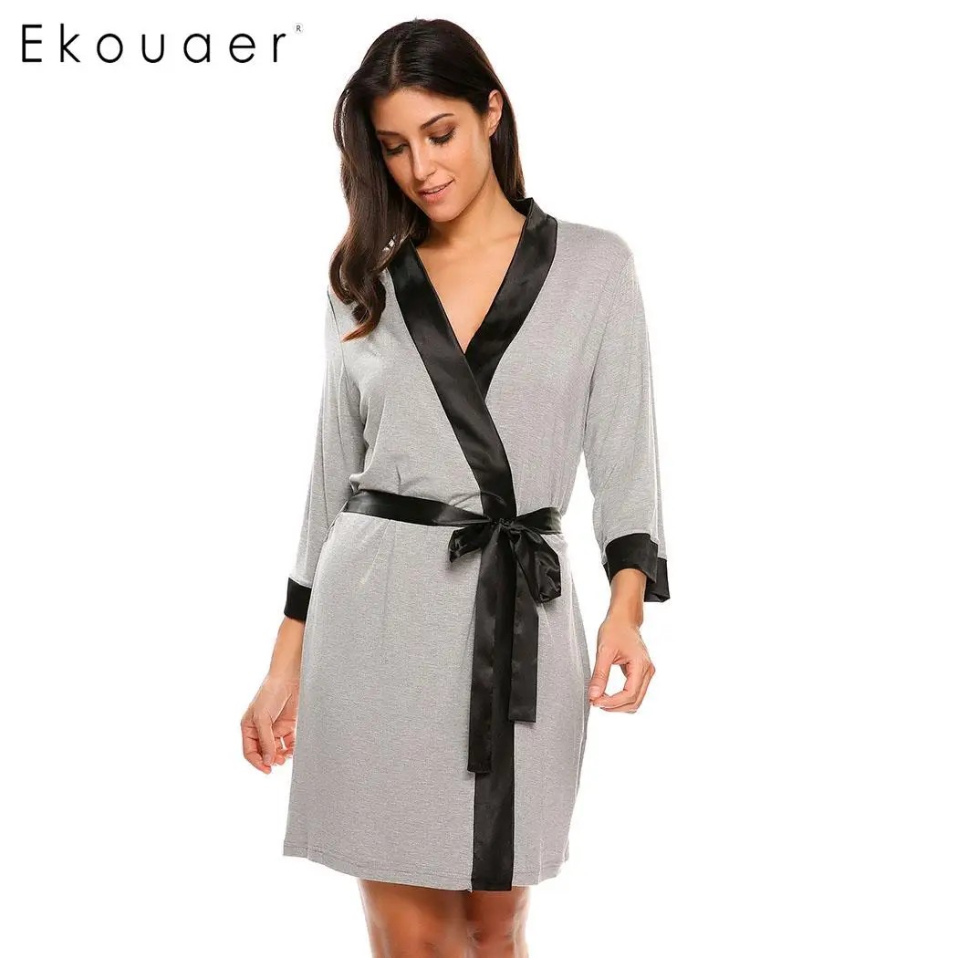 

Ekouaer Women Soft Robe Sleepwear Kimono Bathrobe Lightweight 3/4 Sleeve Sleepwear Femme Spa Robe Wedding Bride Bridesmaid Robe