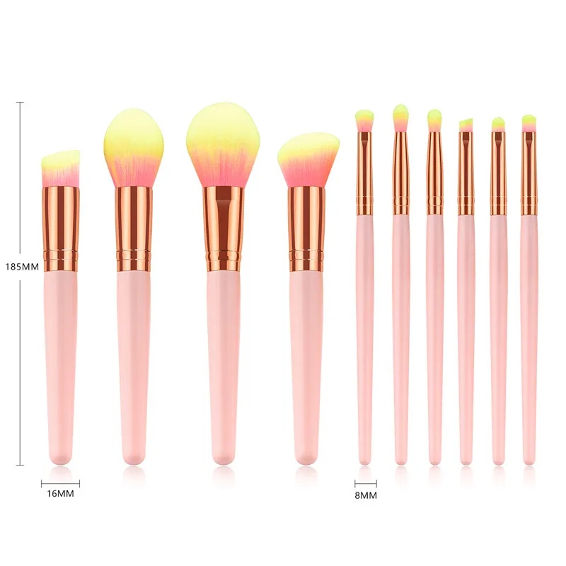 10 шт./компл. набор кистей для макияжа Розовая ручка для основы пудра для губ подводка для глаз тени для век Макияж Кисти косметические инструменты набор T10159 - Handle Color: 10pcs brushes set
