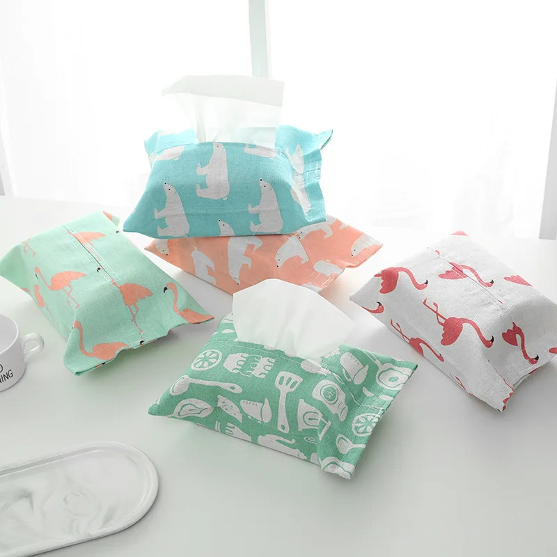 

1 Pcs Linen Tissue Box Flamingo Bear Pattern Home Paper Cover Bag Napkin Holder Tissue Boxes 66CY