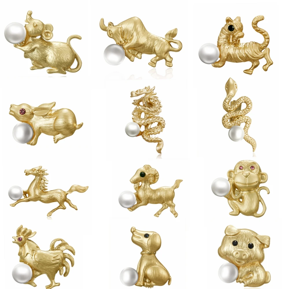 Rinhoo китайский талисман 12 брошь в виде животных мышь Бык Тигр кролик дракон змея лошадь овца обезьяна, курица собака свинья броши золотые булавки