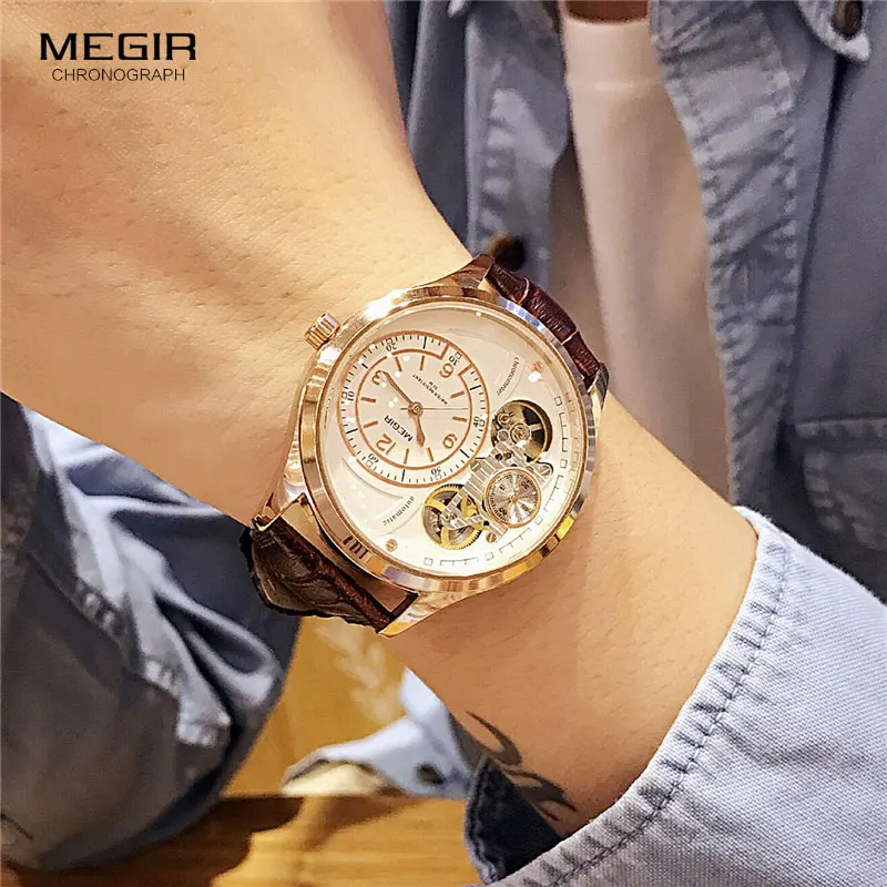 Оригинальные мужские часы MEGIR роскошные брендовые кварцевые Relogio Masculino кожаные