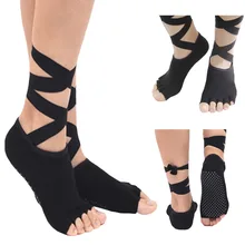 NEW Women Yoga Socks Anti Slip Half Five Finger Toe Socks Durable Lacing Pilates Dancing Ballet Bandage Sock