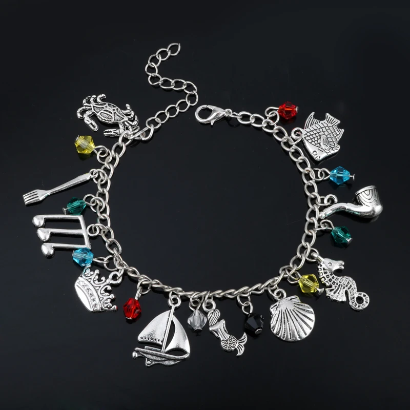 

Wholesale Fashion Cute Tale The Little Mermaid Bracelet Shell Crown Mermaid Fish Note Pendant Bracelet Wristlet Bangles -25