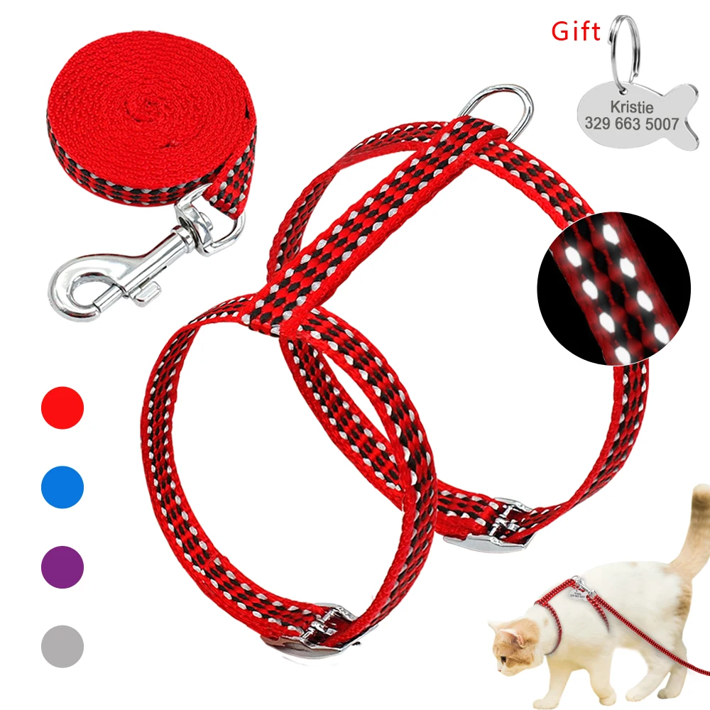 

Nylon Cat Harness Chest Vest Reflective Cat Kitten Harness Leash Safety Free Customized Pet ID Tag For Small Kitten Puppy Rabbit