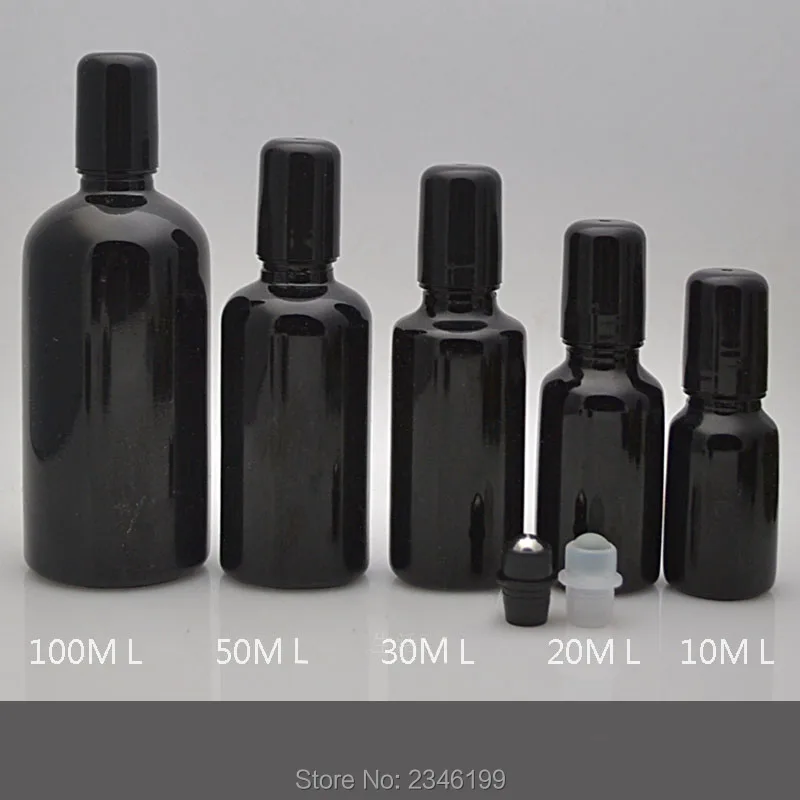 5-100 мл 20 шт./лот пустые черные стеклянные косметические контейнеры, DIY Стеклянная бутылка с роликом, эфирное масло многоразовая стеклянная