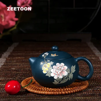 

210cc Authentic Yixing Teapot Master Handmade Chinese Healthy Purple Clay Kung Fu Tea Set Boutique Hand Painted Peony Xi Shi Pot