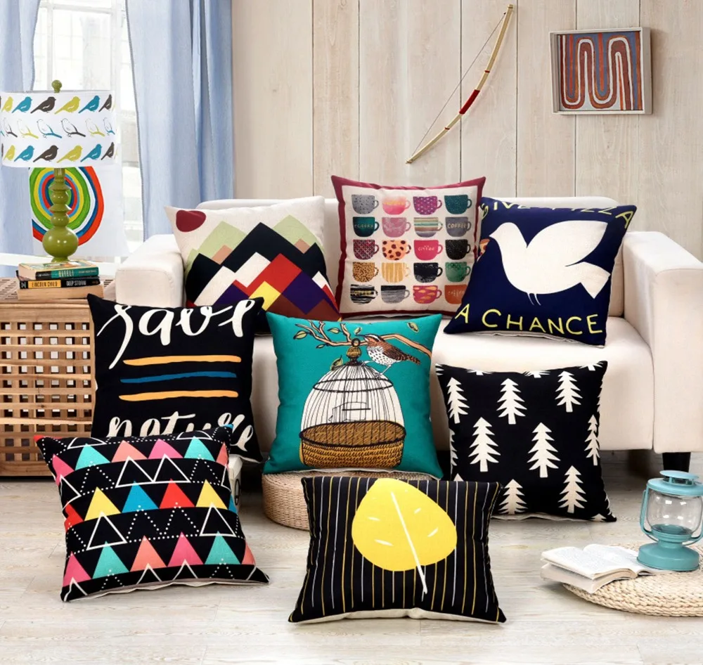 Geometric Yellow White Red Plain Cushion Cover Modern ...