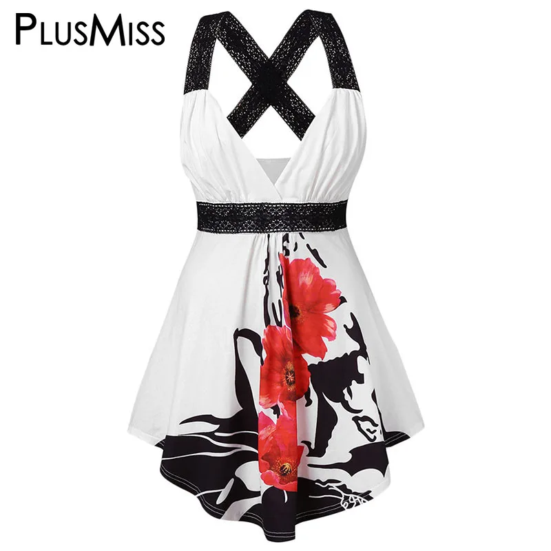 PlusMiss плюс размер 5XL кружева крест-накрест сексуальные V шеи Boho безрукавки женские
