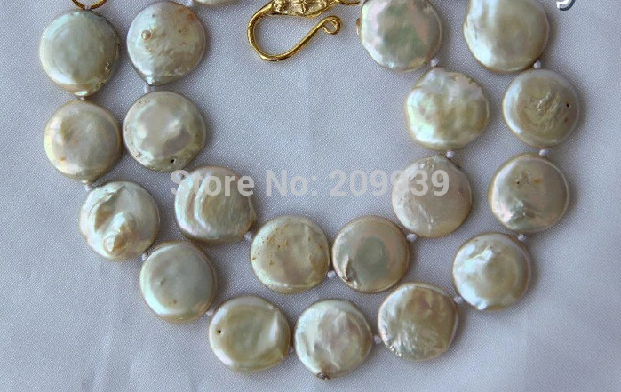 

Hot sell Noble- FREE SHIPPING>>>@@ AS4096 stunning big 17mm round coin champagne freshwater cultured pearl necklace