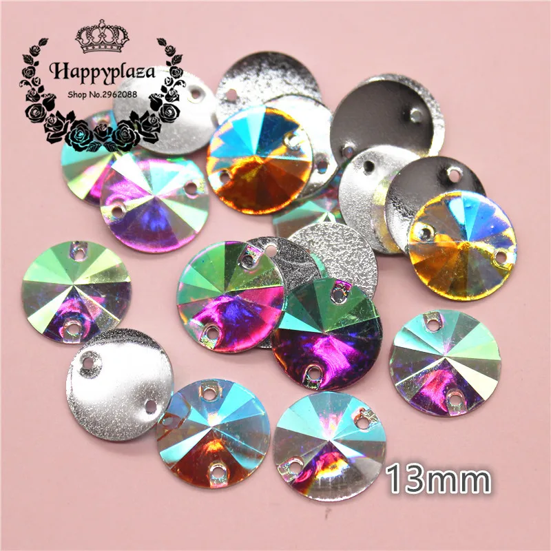 

100pcs 13mm Round Shiny AB Resin 2 Holes Sewing Stone Facets Flatback Cabochon DIY Garment/Jewelry/Craft Decoration