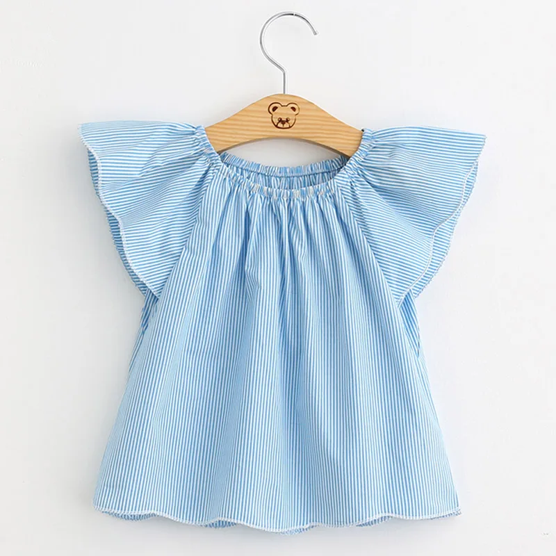 Блузка для девочек детская одежда топы с рисунком стрекозы, рубашки белая блузка Милая рубашка для маленьких девочек повседневная детская блузка для девочек - Цвет: Небесно-голубой