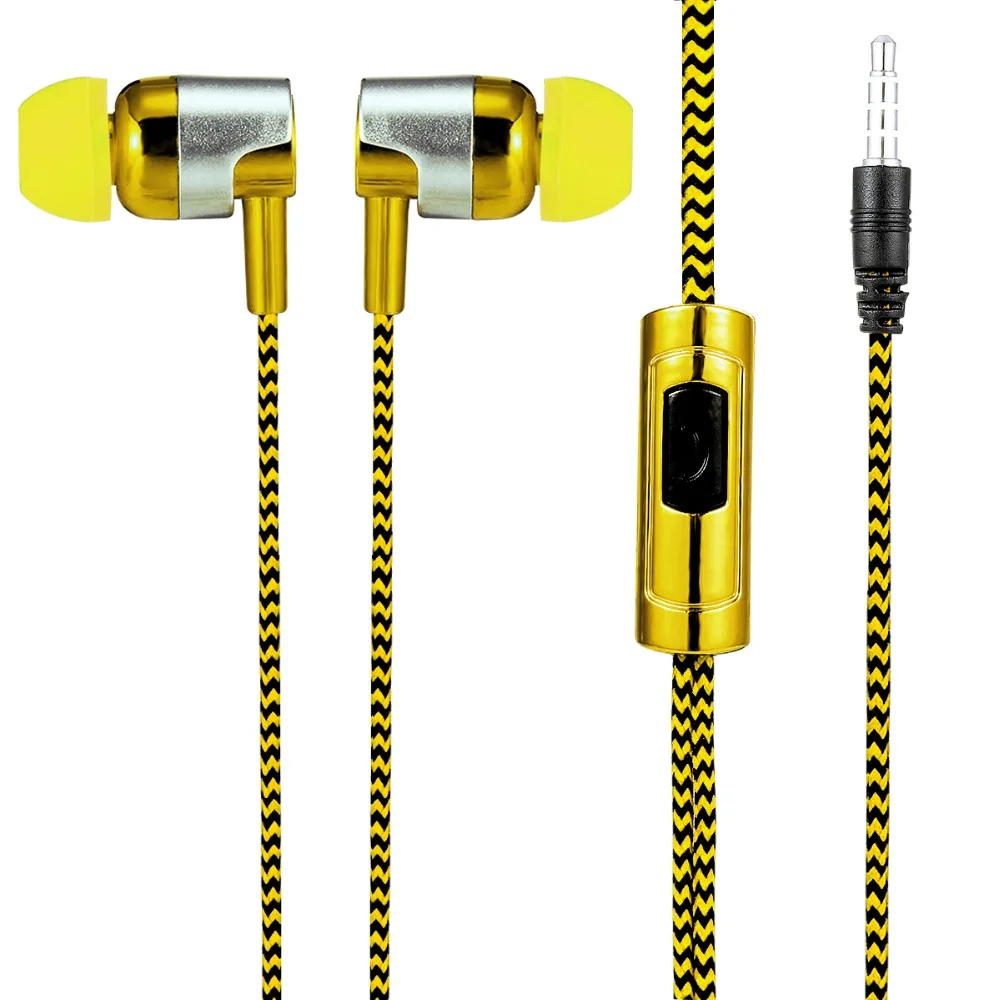 Yellow Color Portable In Ear Metal Earphone 3.5mm For Mobile Phones