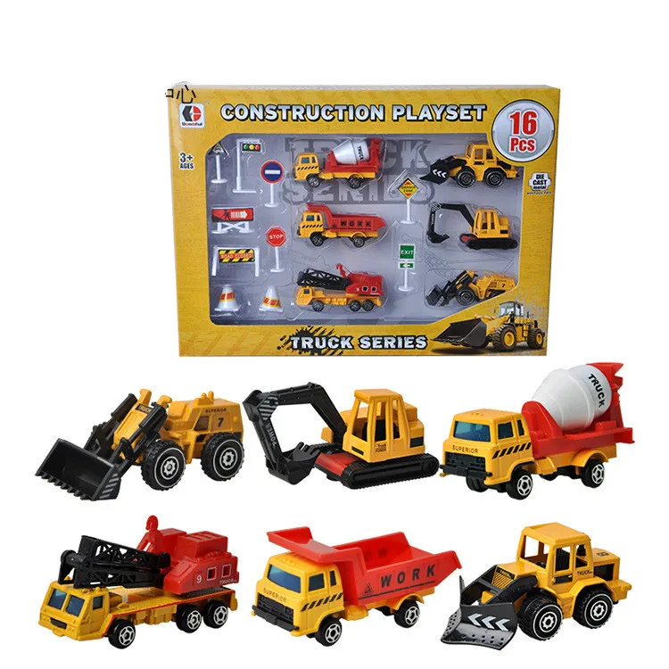 

6 Pack Sliding Alloy Car Model Set City Buliding Engineering Vehicle Diecast Roadblock Set Scene DIY Model 1:72 Toy for Children