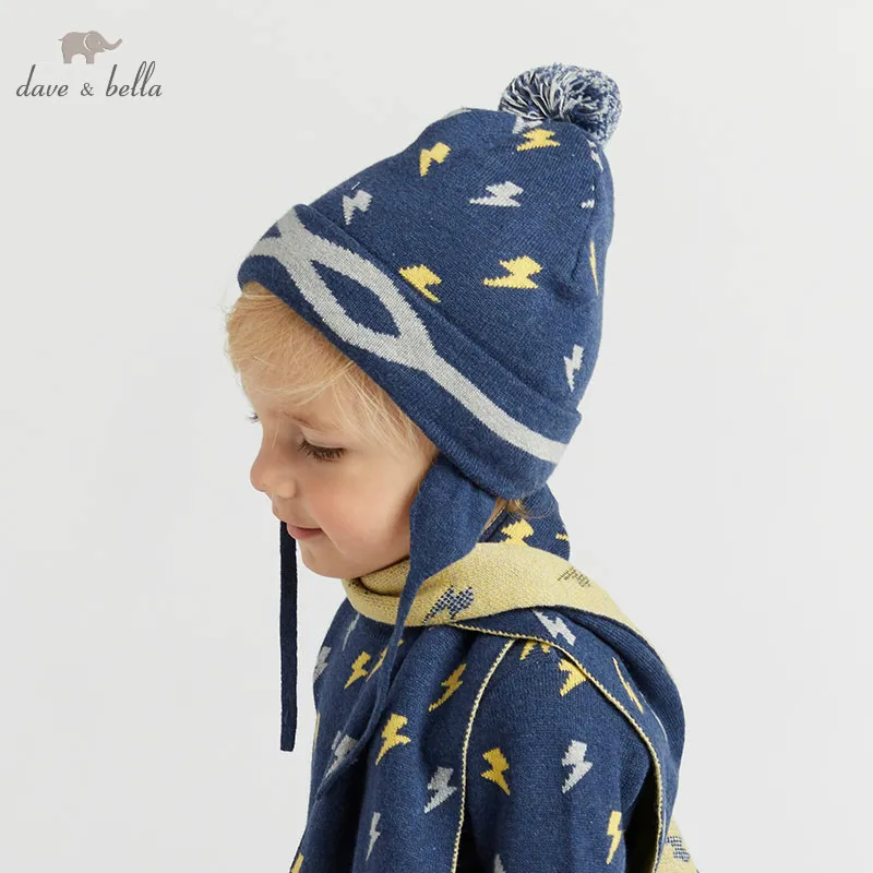 

DBJ8304-1 dave bella autumn winter baby boys navy blue print knitted hat